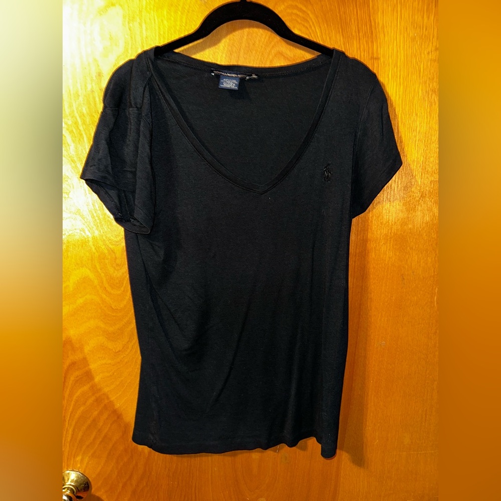 Ralph Laruen Sport Women’s Black V-Neck Short Sleeve Top, size XL